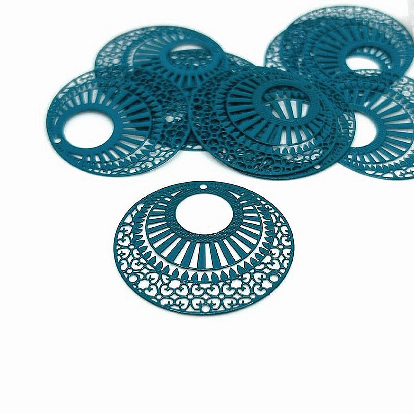 4 Pcs Blue Pressed Round Pendants Image