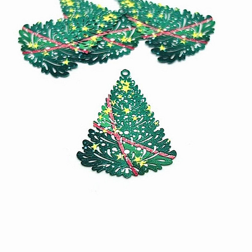 4 Pcs Filigree Christmas Tree Charm Image