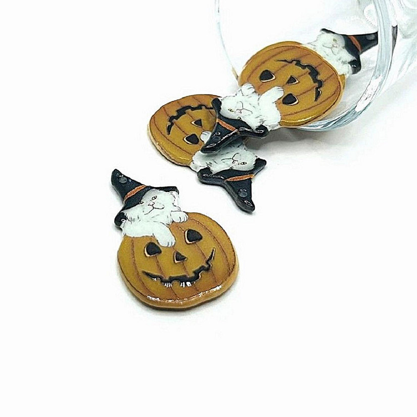 4 Pcs Halloween Cat in Pumpkin Charms Image