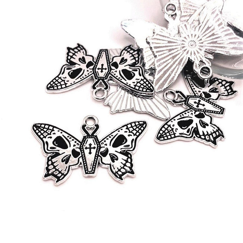 4 Pcs Halloween Silver Moth Charms Image