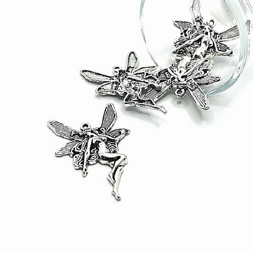 4 Pcs Large Silver Fairy Pendants Image