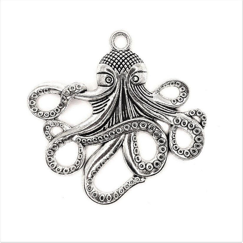 4 Pcs Large Silver Octopus Pendants Image