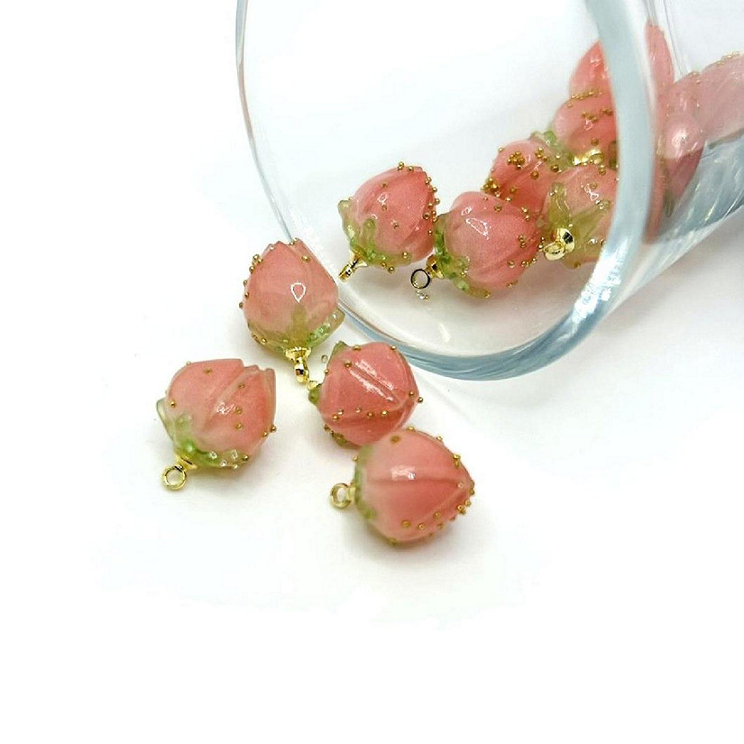 4 Pcs Pink Resin Flower Bud Charms Image