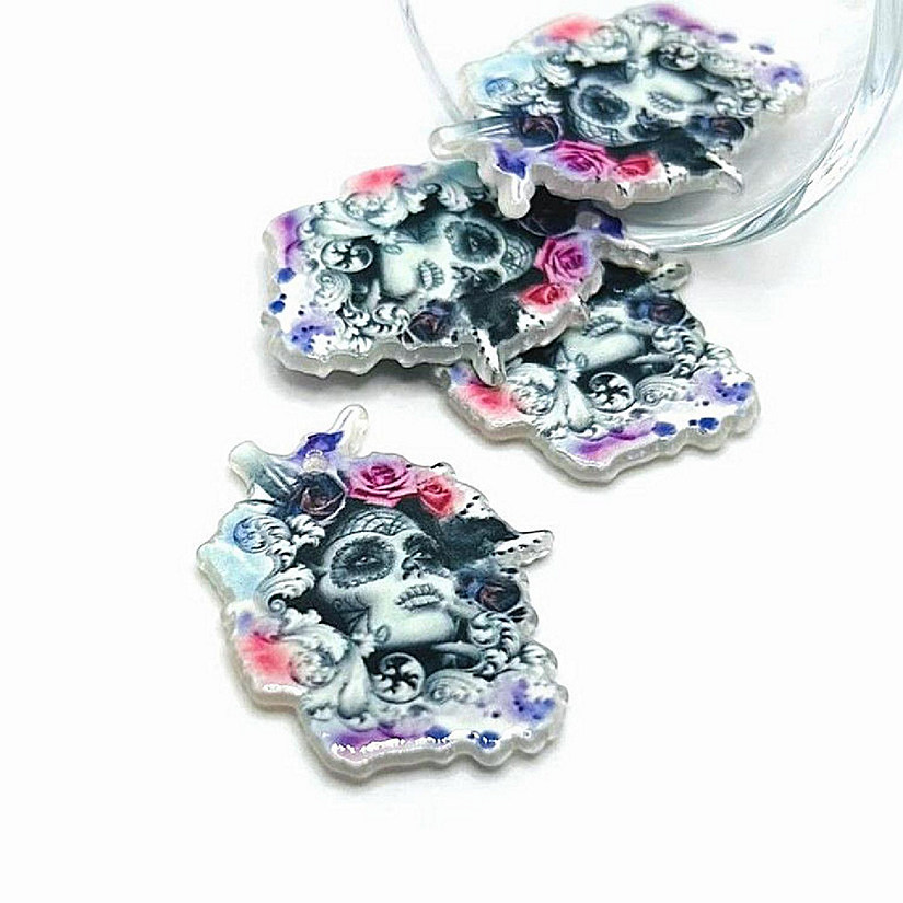 4 Pcs Pink Sugar Skull Pendants Image