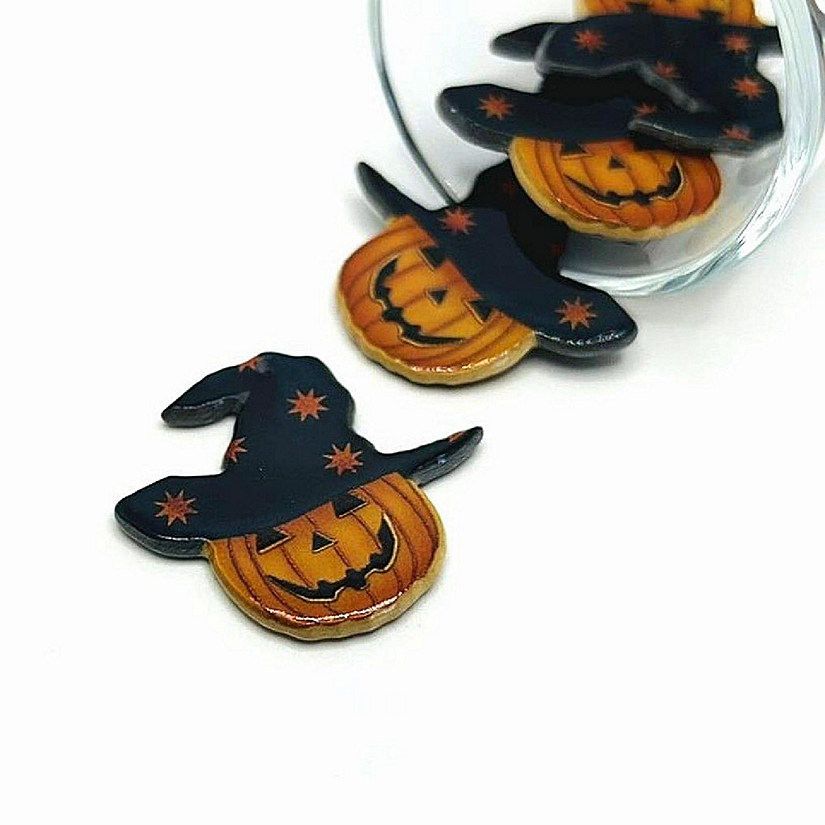 4 Pcs Pumpkin in Witch Hat Charms Image
