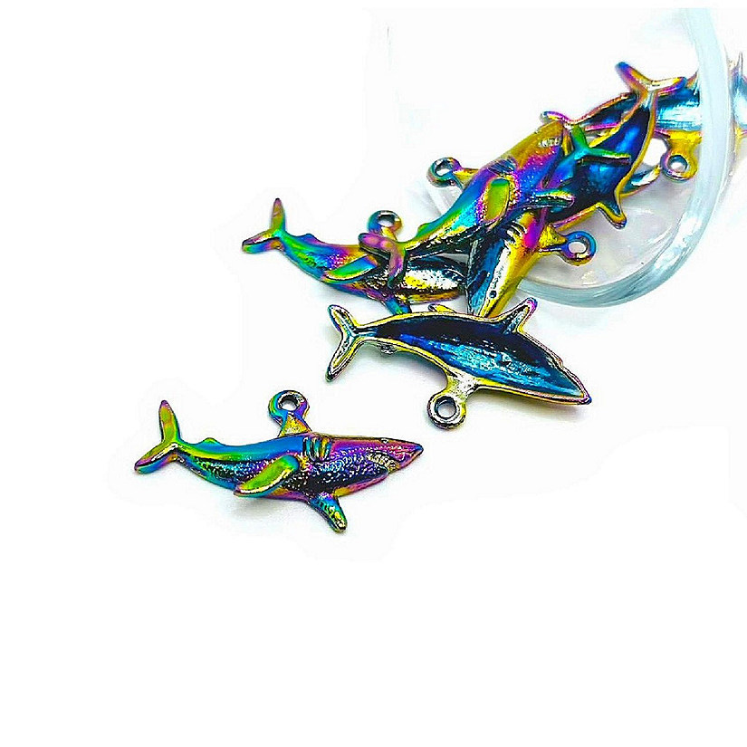 4 Pcs Rainbow Oil Slick Shark Charms Image