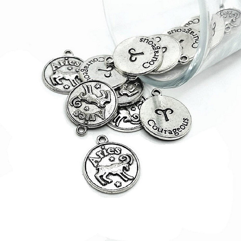 4 Pcs Silver Aries Zodiac Coin Charms Image