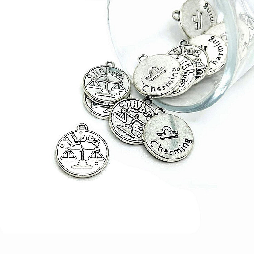 4 Pcs Silver Libra Zodiac Coin Charms Image