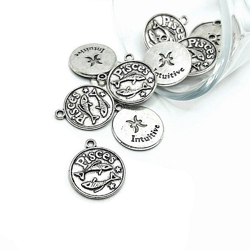 4 Pcs Silver Pisces Zodiac Coin Charms Image