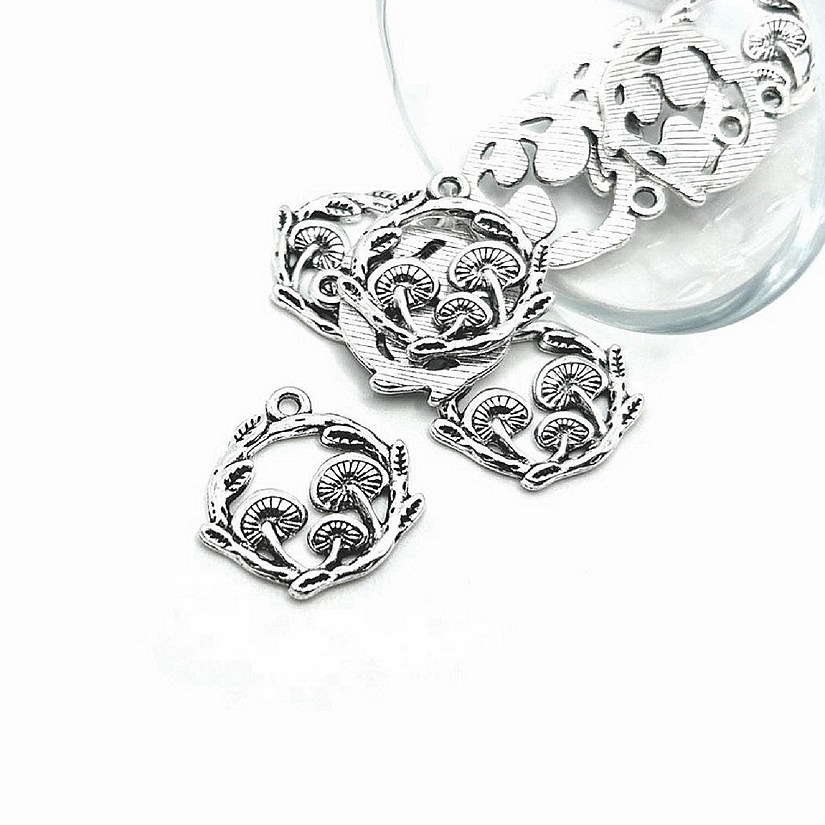 4 Pcs Silver Round Mushroom Charms Image