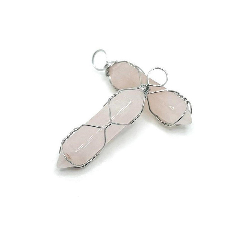 4 Pcs Wire Wrapped Rose Quartz Pendants Image