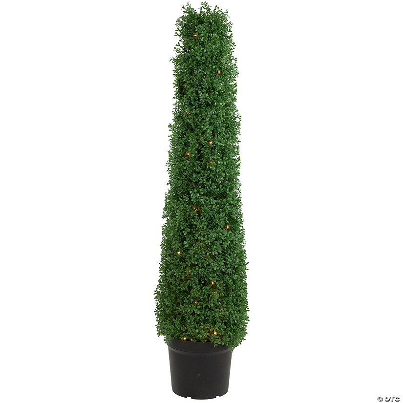 4' Pre-Lit Artificial Boxwood Cone Topiary Tree with Pot  Clear Lights Image