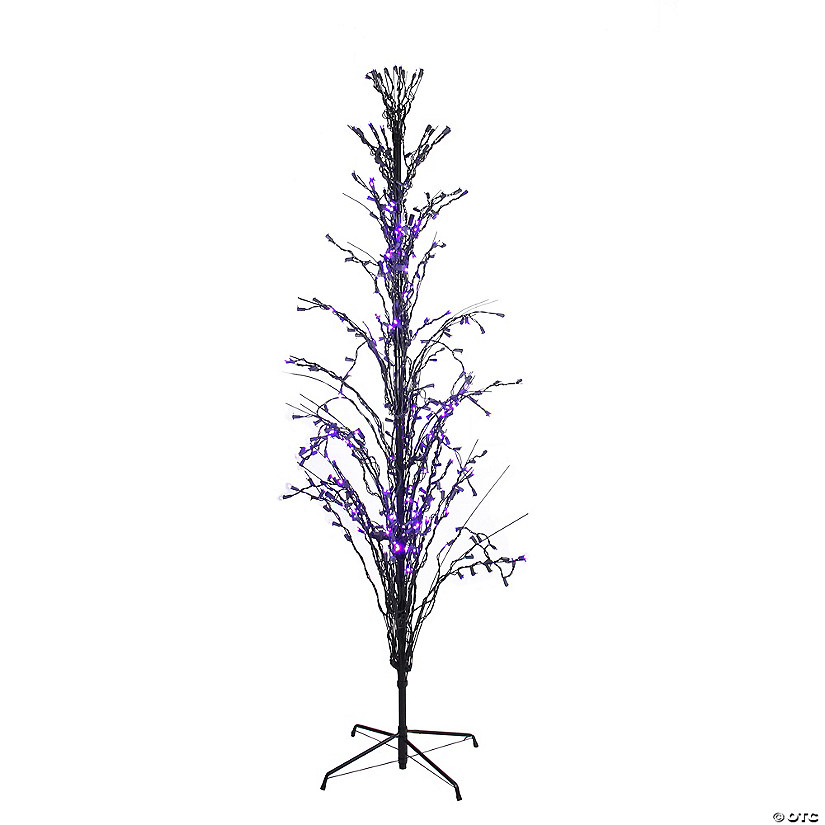 4' Pre-Lit Black Cascade Outdoor Halloween Twig Tree  Purple Lights Image