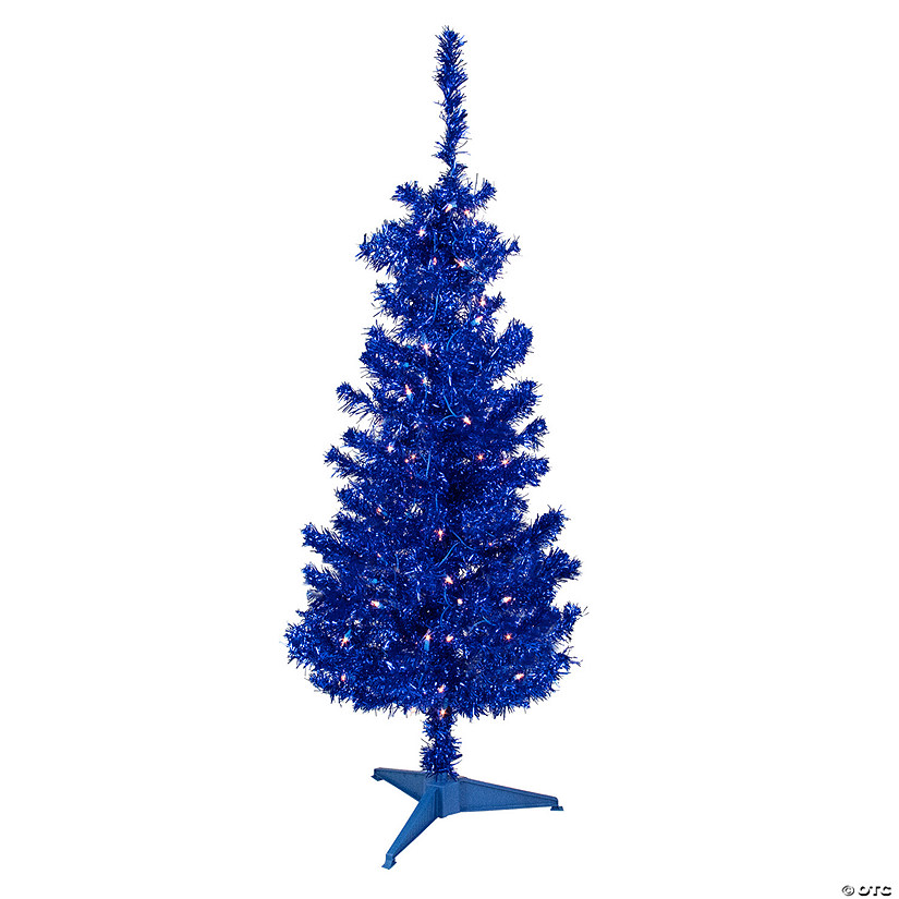 4' PreLit Blue Artificial Tinsel Christmas Tree Clear Lights