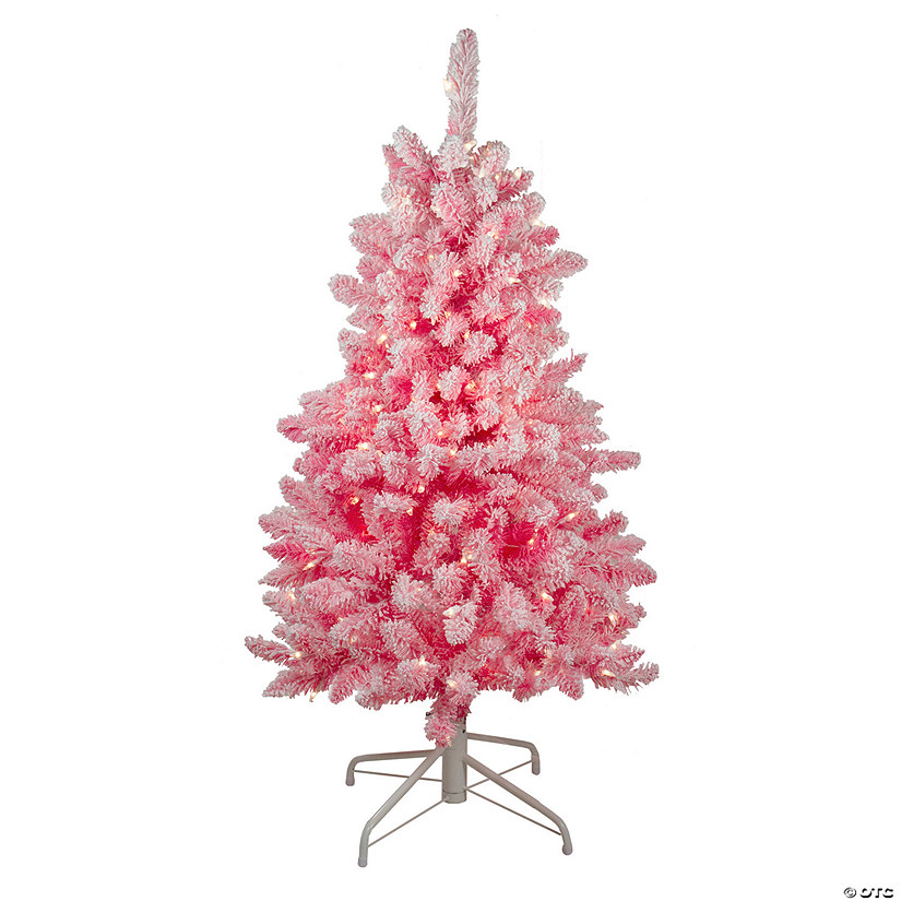4' Pre-Lit Flocked Pink Pine Slim Artificial Christmas Tree - Clear Lights Image