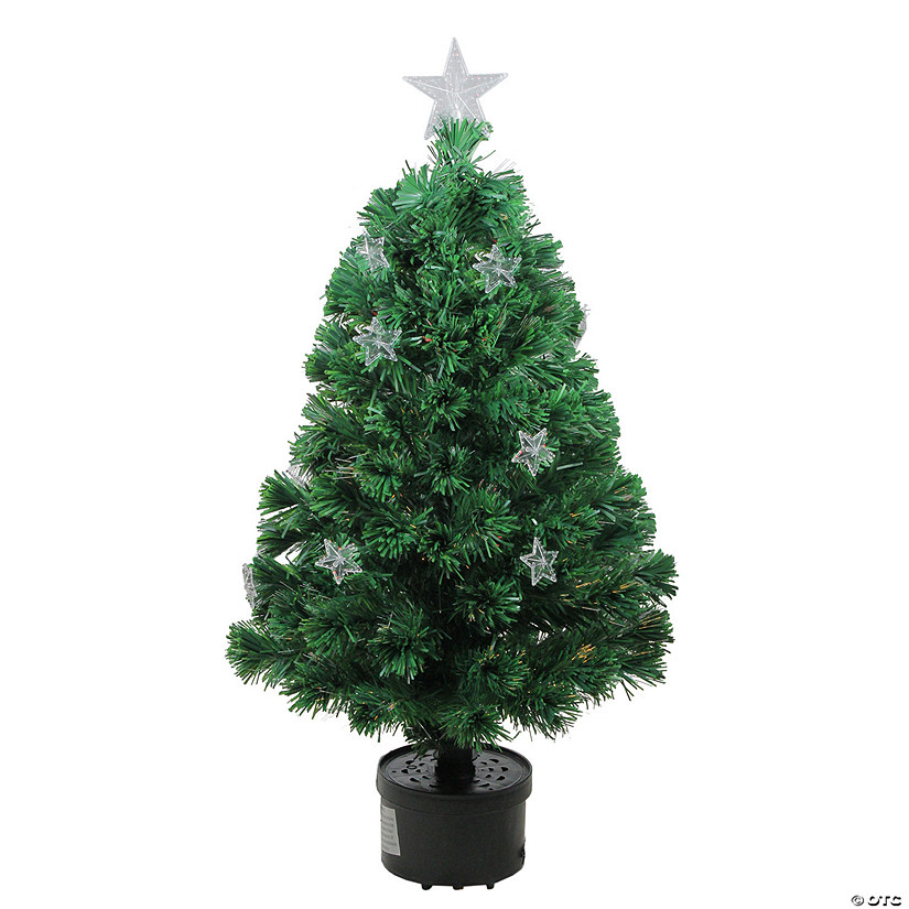 4' Pre-Lit Potted Fiber Optic Artificial Christmas Tree with Stars - Multicolor Lights Image