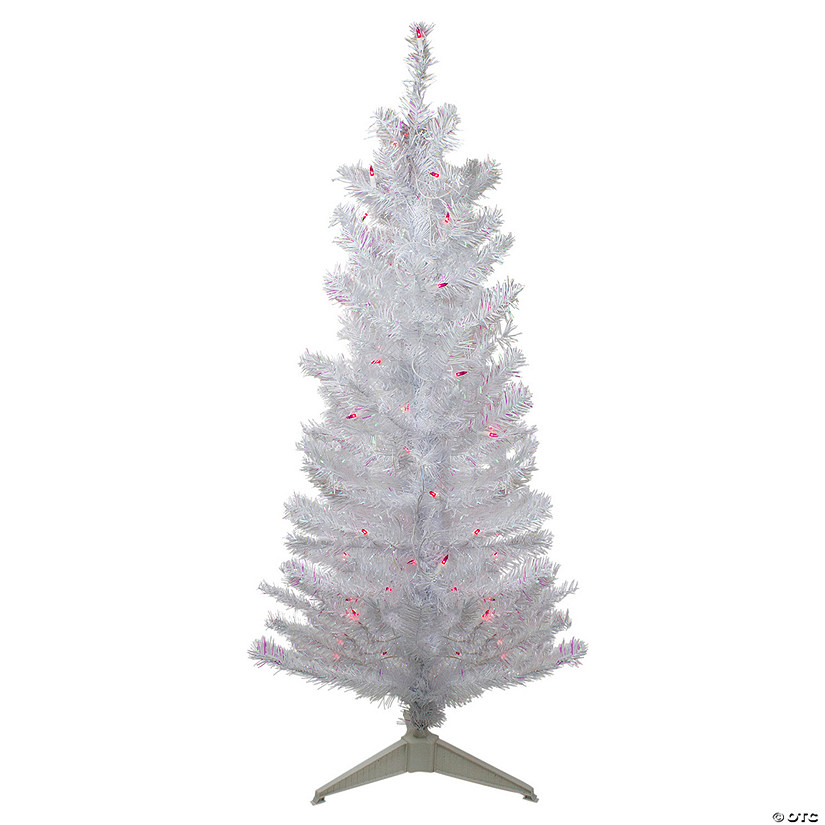 4' Pre-lit White Iridescent Pine Artificial Christmas Tree - Pink Lights Image