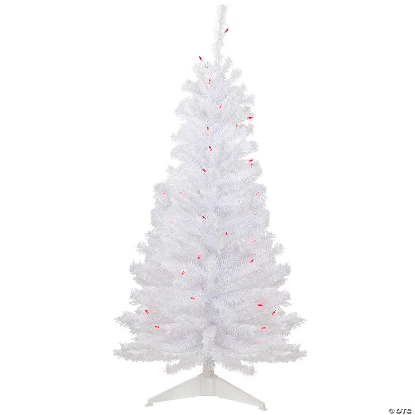 4' Pre-Lit Woodbury White Pine Slim Artificial Christmas Tree  Pink Lights Image
