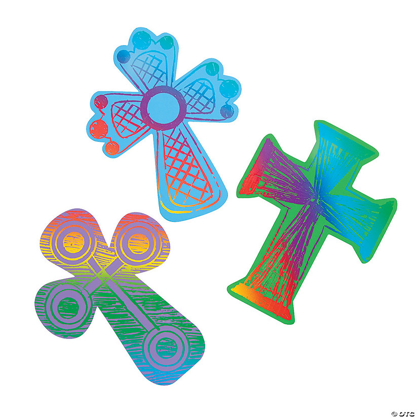 4" Religious Bright Colors Magic Color Scratch Crosses - 24 Pc. Image