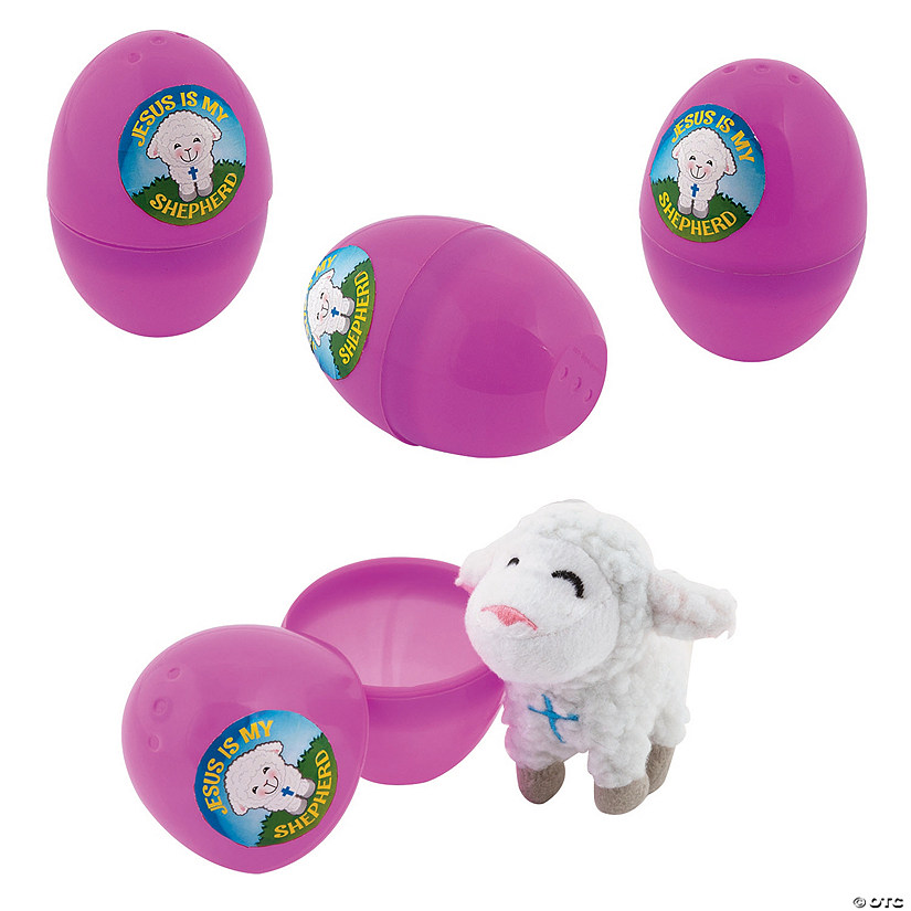 4" Religious Easter Eggs with Mini White Stuffed Lamb - 12 Pc. Image
