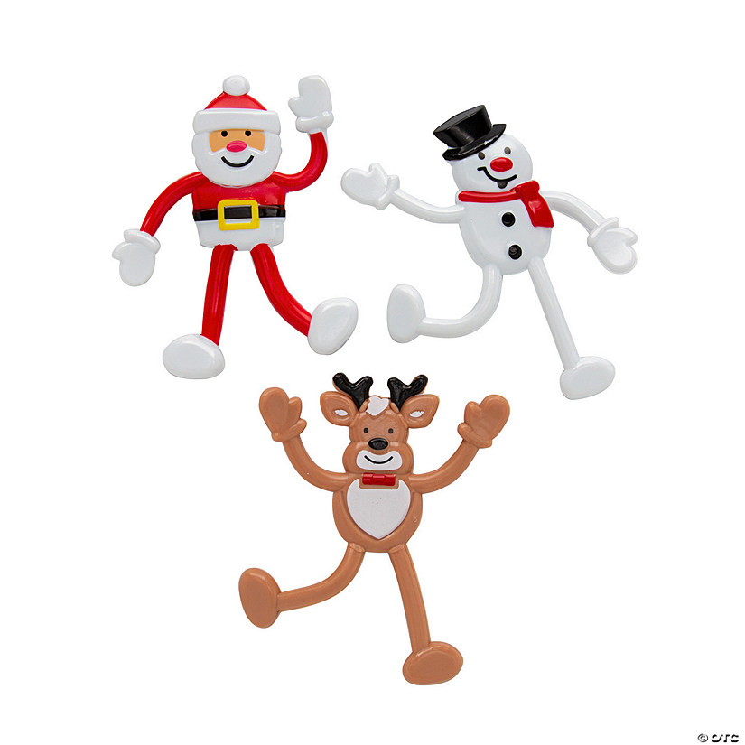 4" Santa Claus, Snowman & Reindeer Multicolor Vinyl Bendables - 24 Pc. Image