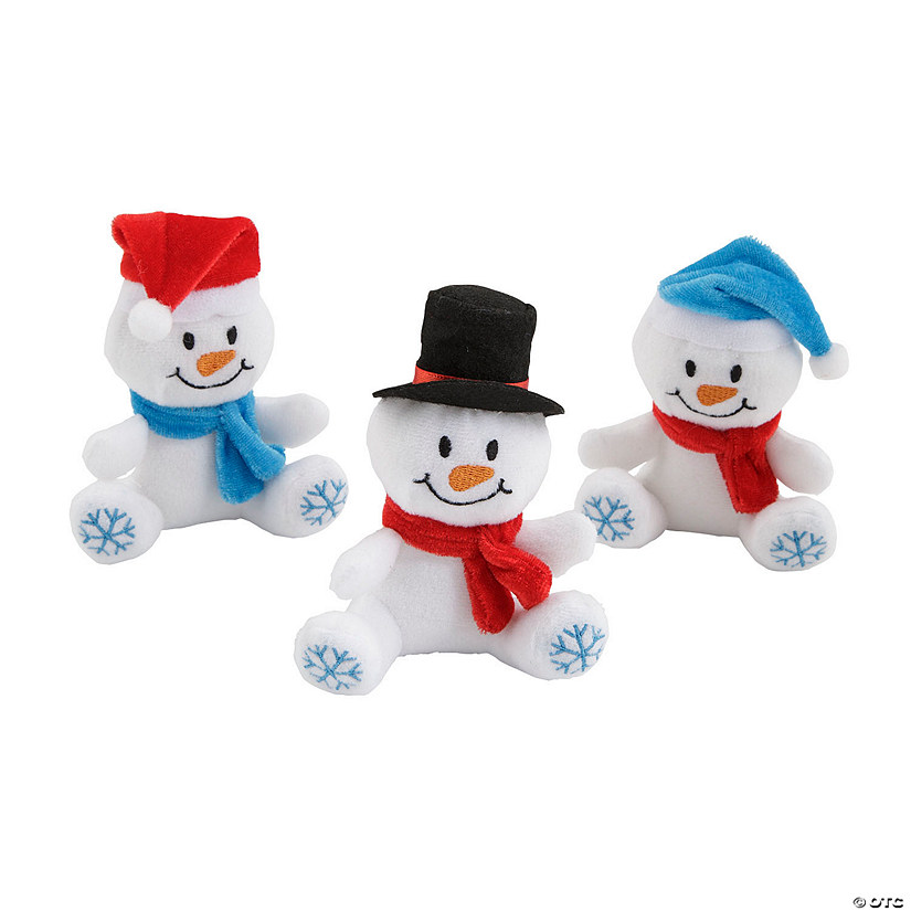 4" Snowflake Stuffed Happy Snowmen with Hats & Scarves- 12 Pc. Image