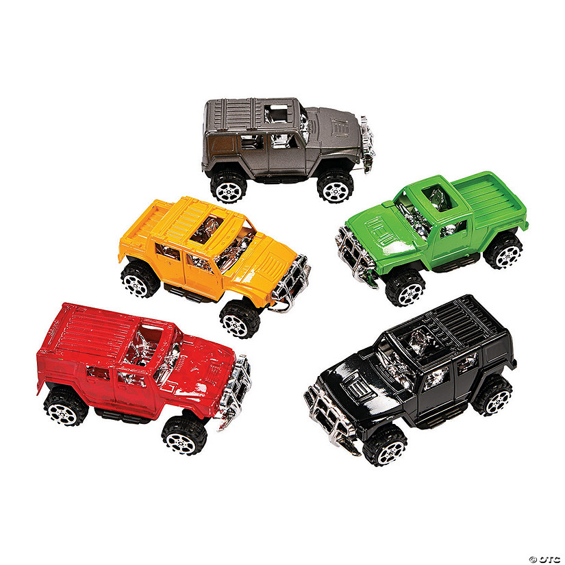 4" SUV Red, Yellow, Green, Gray & Black PullBack Car Assortment 12