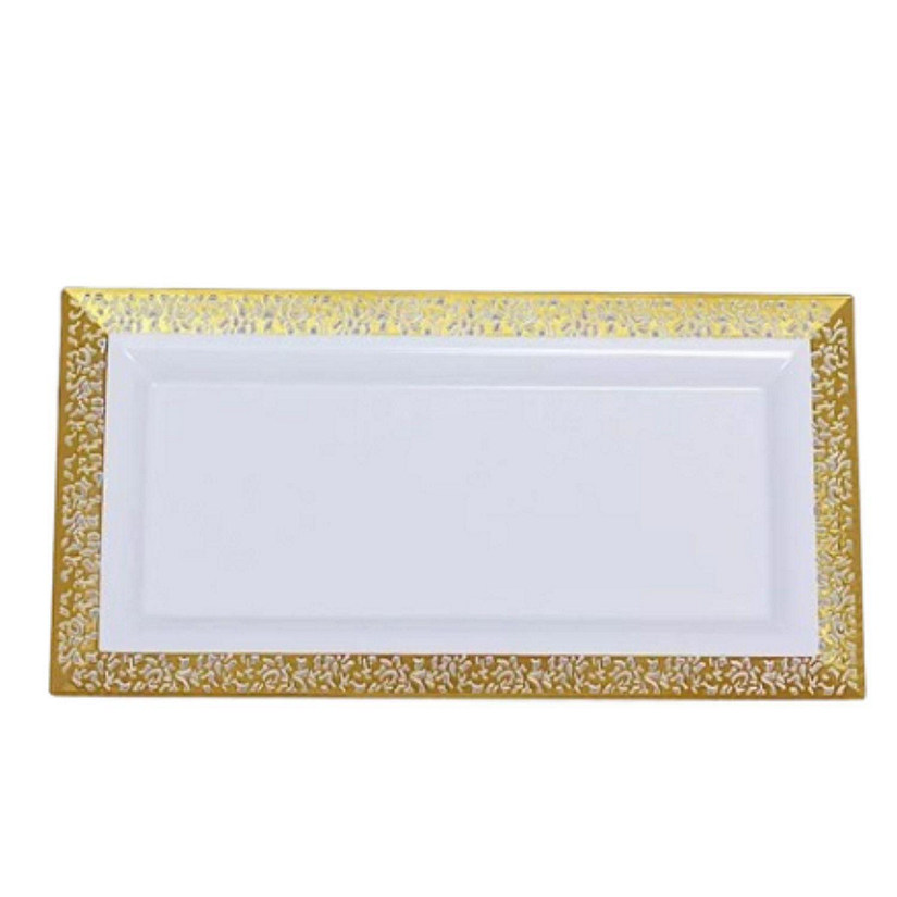 4 White Rectangular SERVING TRAYS Gold Metallic Lace Rim Design Party Event Image
