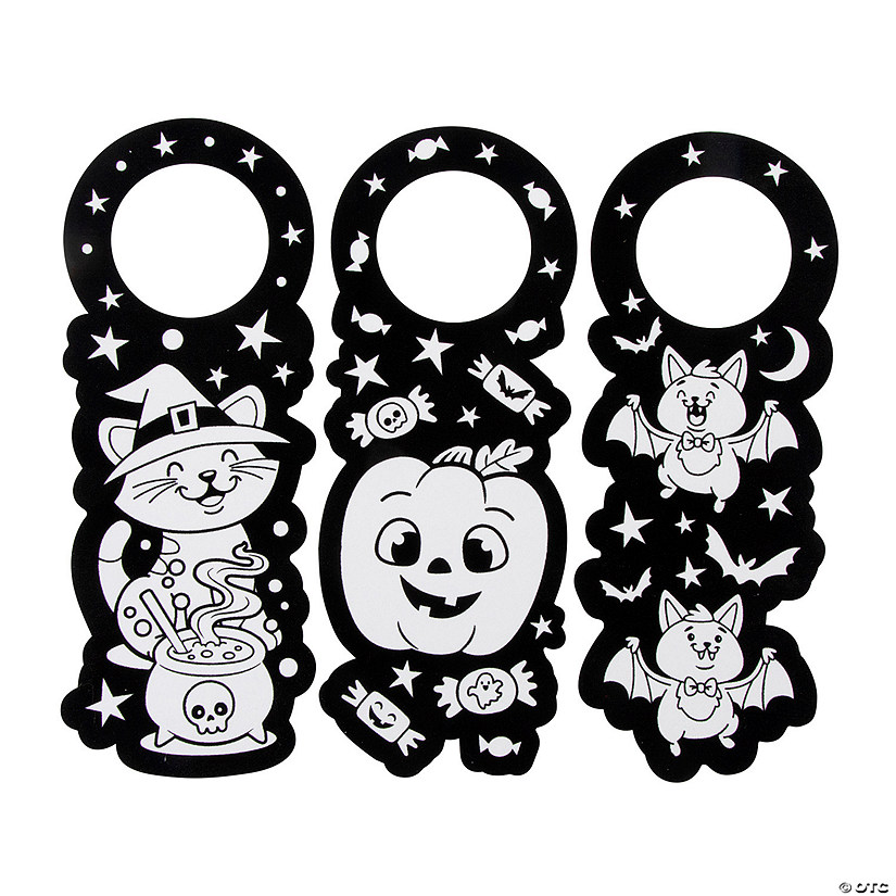 4" x 10 1/2" Color Your Own Fuzzy Halloween Doorknob Hangers - 12 Pc. Image