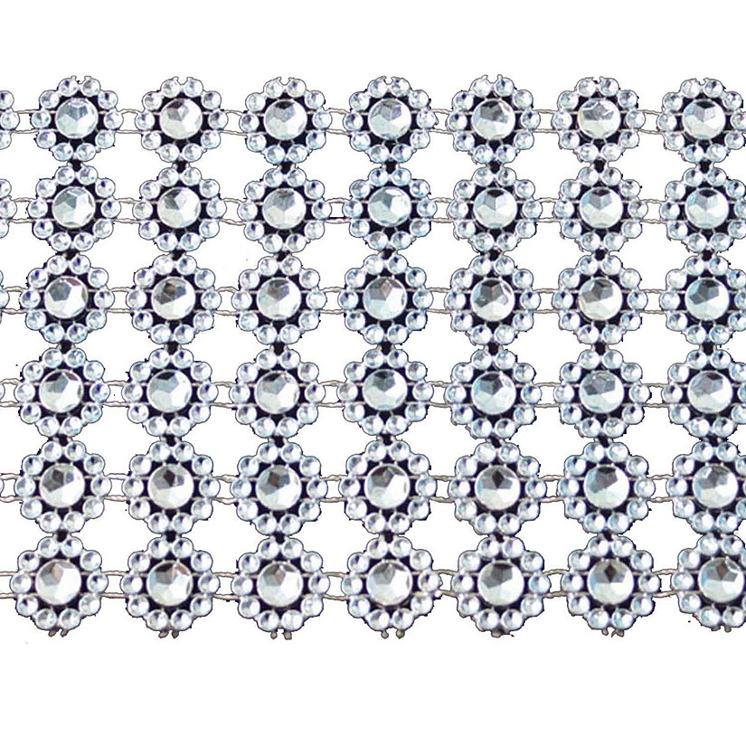 4" x 10 yards 30FT Silver Flower Mesh Wrap Image