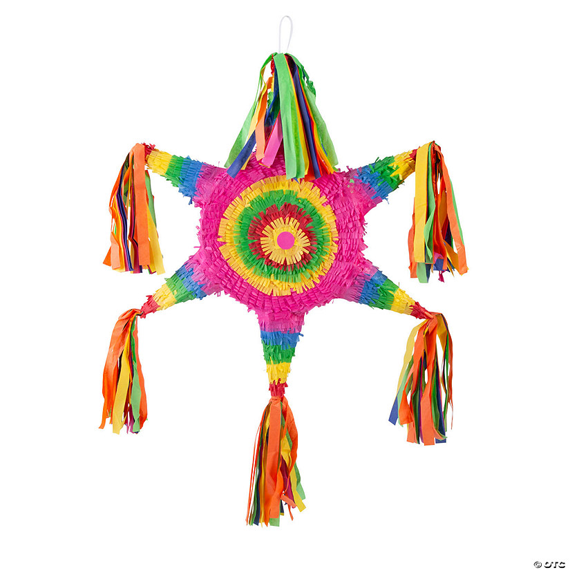 4" x 25" Neon Star-Shaped Pi&#241;ata with Tassels Hanging Decoration Image