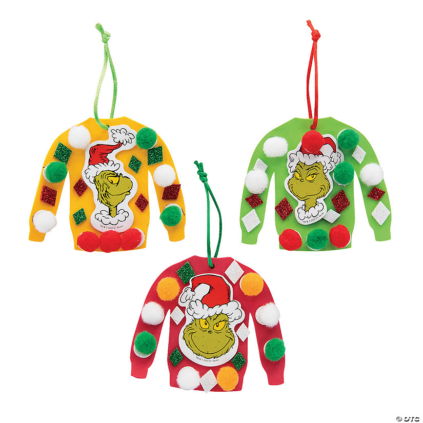 4" x 3 1/2" Dr. Seuss&#8482; The Grinch Ugly Sweater Christmas Ornament Craft Kit - Makes 12 Image