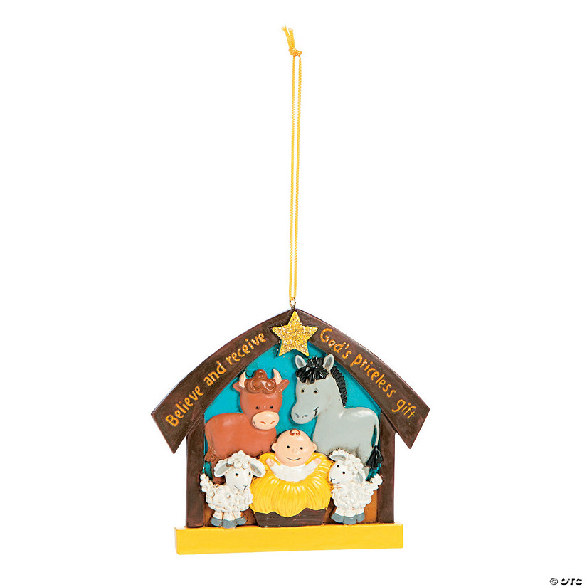 4" x 3 1/2" Nativity Believe & Receive Resin Christmas Ornaments - 12 Pc. Image