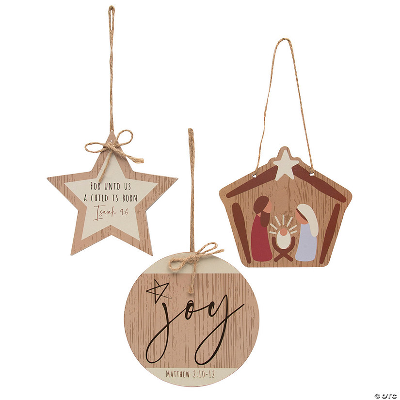 4" x 4 1/2" Simple Nativity Wood Christmas Ornaments - 12 Pc. Image