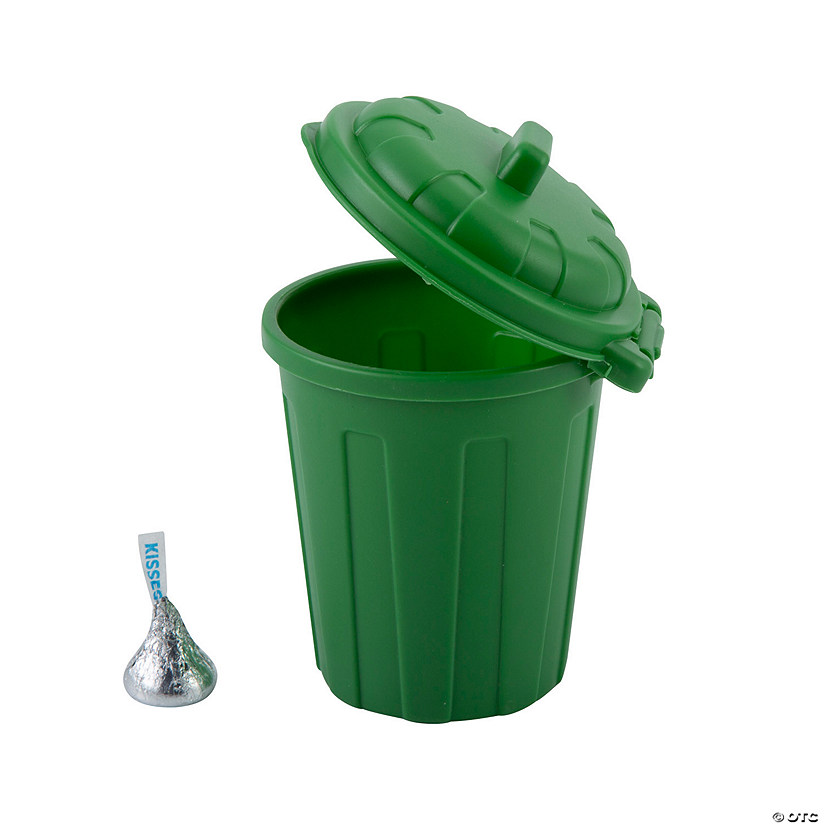 4" x 4 1/4" Green Garbage Can Reusable Plastic Containers- 12 Pc. Image