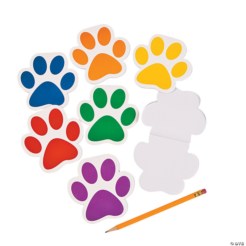 4" x 4" Brightly Colored Paw Print-Shaped Paper Notepads - 24 Pc. Image