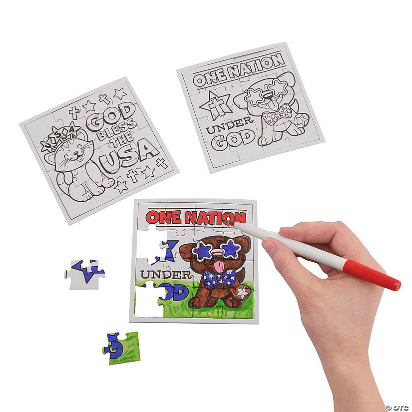 4" x 4" Bulk 50 Pc. Color Your Own Religious Patriotic Jigsaw Puzzles Image