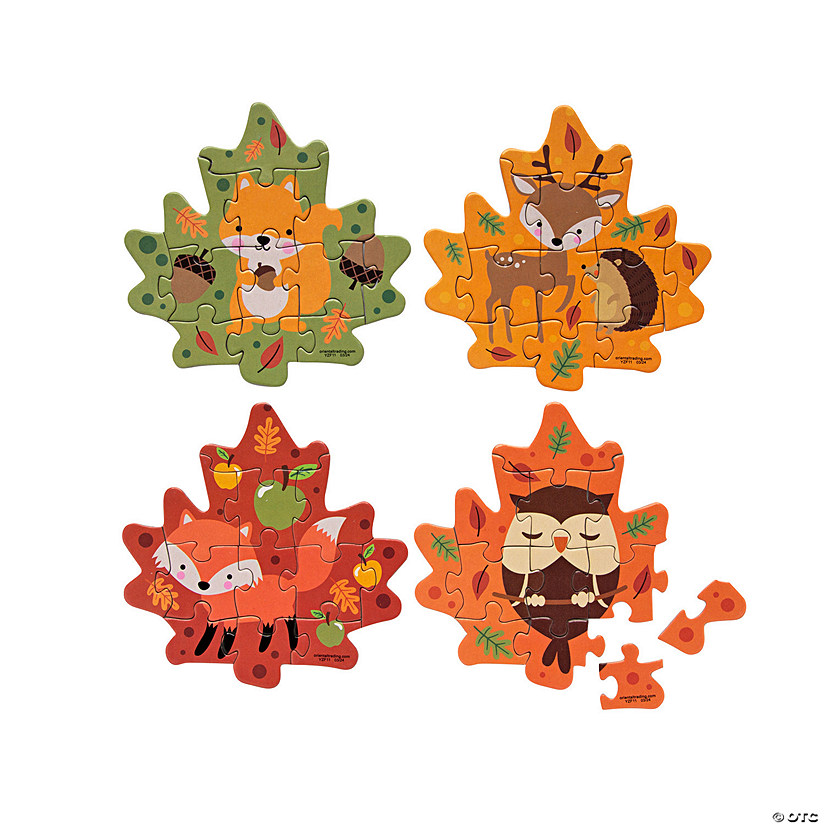 4" x 4" Mini Fall Leaf-Shaped Animal Jigsaw Puzzles &amp;#8211; 12 Pc.   Image