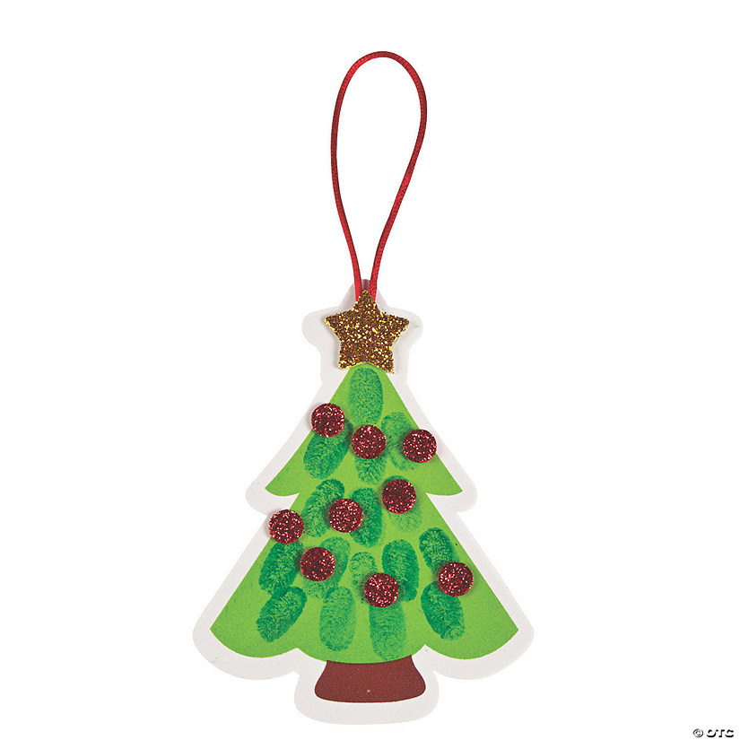 4" x 5 1/4" Thumbprint Christmas Tree Ornament Craft Kit - Makes 12 Image