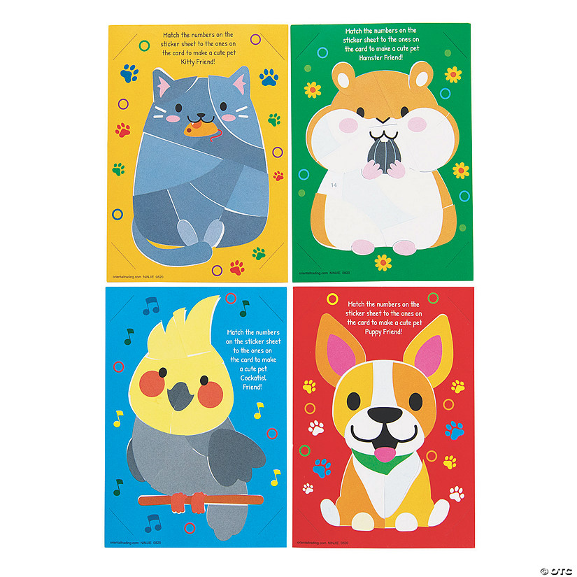 4" x 5 3/4" Cute Pets Cardstock Sticker by Number Cards - 24 Pc. Image