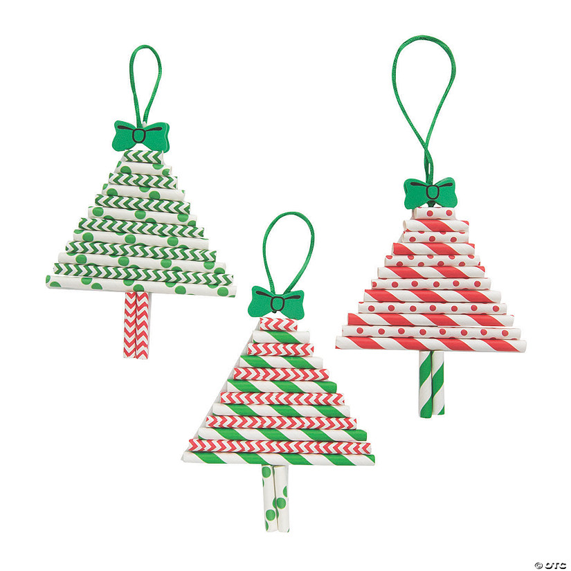 4" x 5" Paper Straw Christmas Tree Ornament Craft Kit - Makes 12 Image