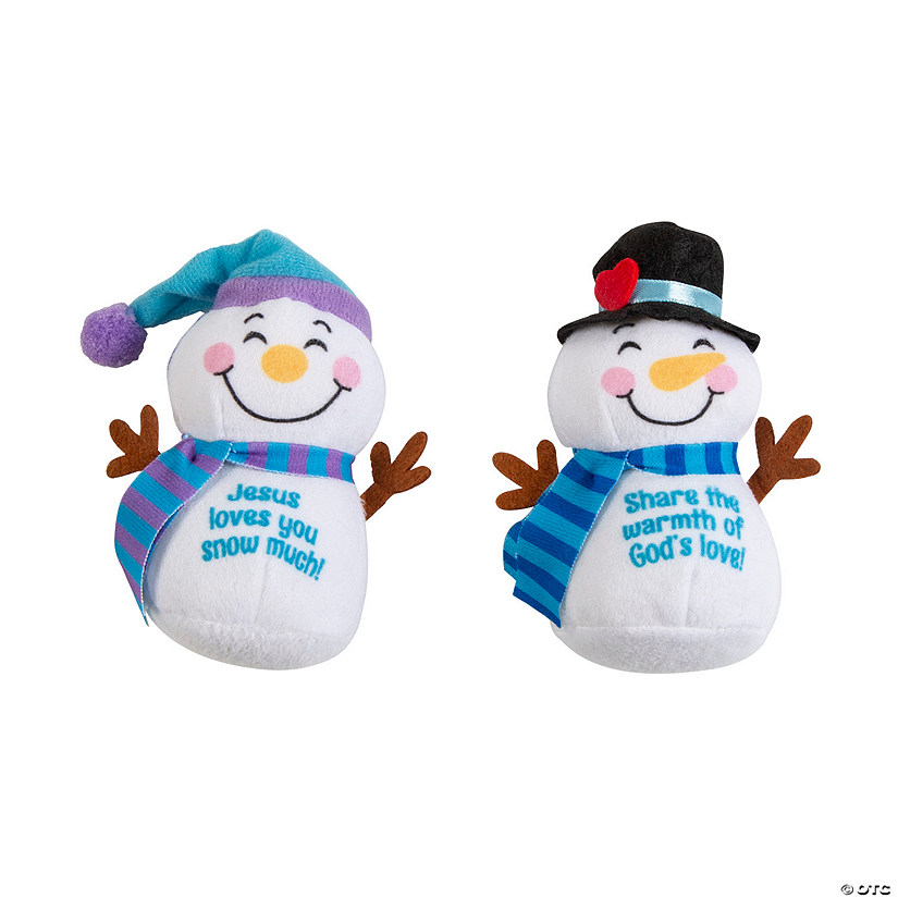 4" x 5" Religious White Stuffed Snowmen with Hat & Scarf - 12 Pc. Image