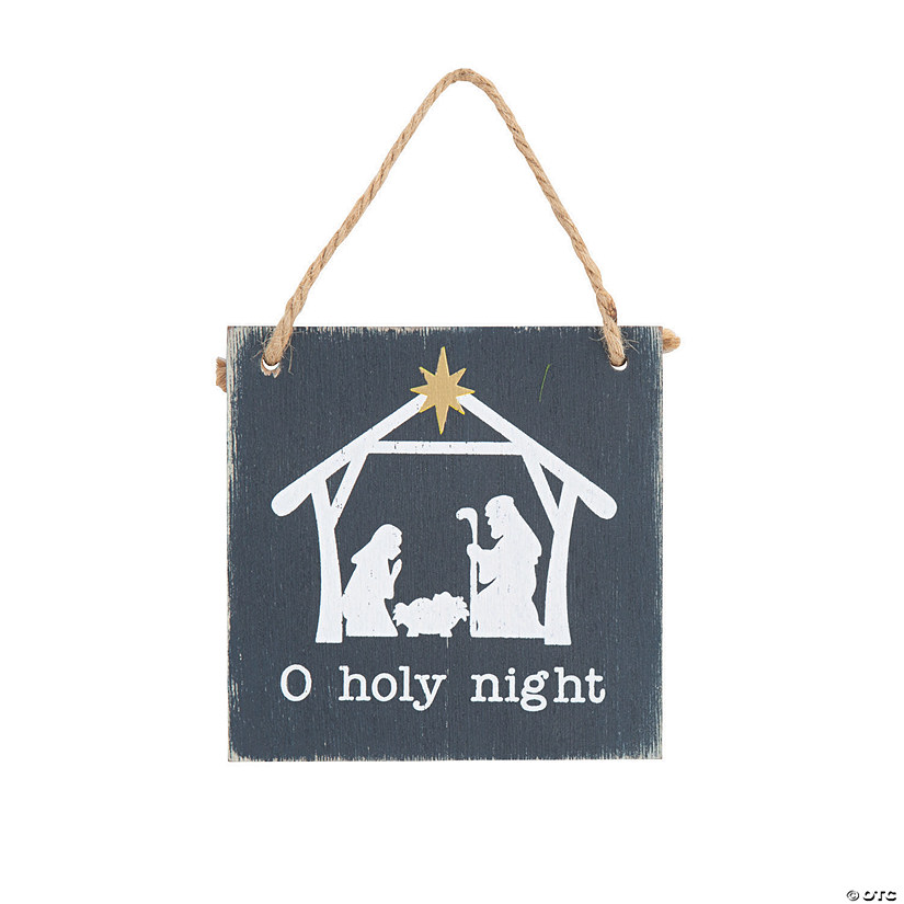 4" x 6 1/2" O Holy Night Rustic Wood Sign Christmas Ornaments - 12 Pc. Image