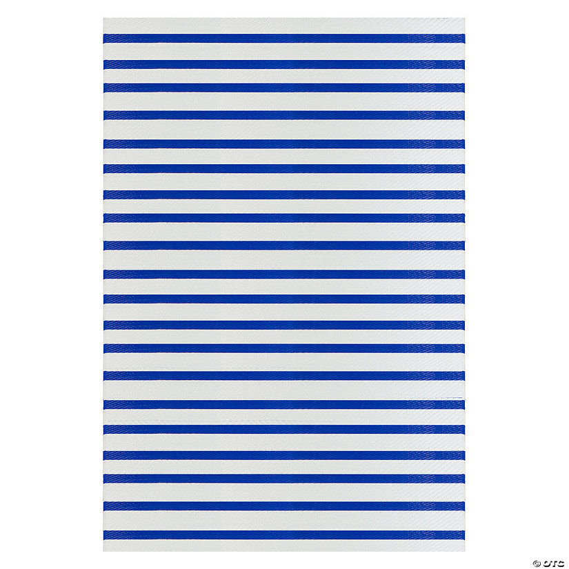 4' x 6' Blue and White Striped Rectangular Outdoor Area Rug Image