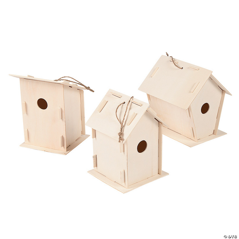 4" x 6" DIY Unfinished Wood Birdhouses with Hangers - 12 Pc. Image