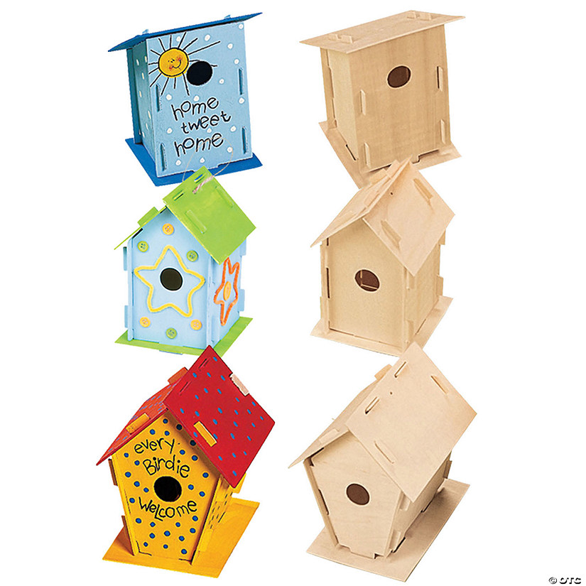 4" x 6" DIY Unfinished Wood Birdhouses with Hangers - 3 Pc. Image