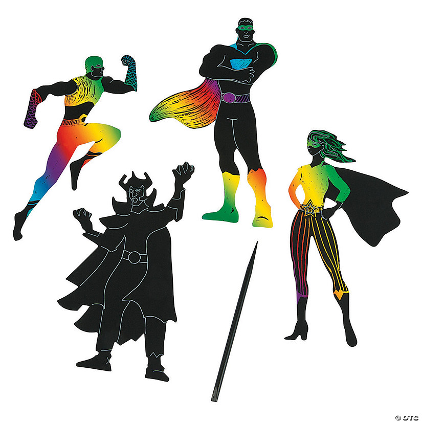 4&#8221; x 7" Magic Color Scratch Activity Superhero Figures - 24 Pc. Image