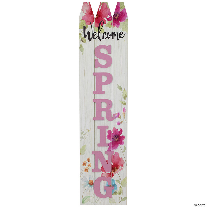 40" Pink Floral 'Welcome Spring" Outdoor Porch Sign Image