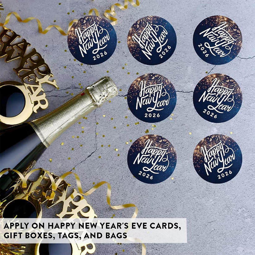 40 Round Sticker Fireworks Blue New Year Image