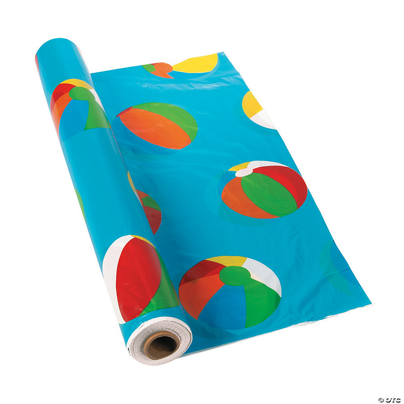 40" x 100 ft. Beach Ball Plastic Tablecloth Roll Image